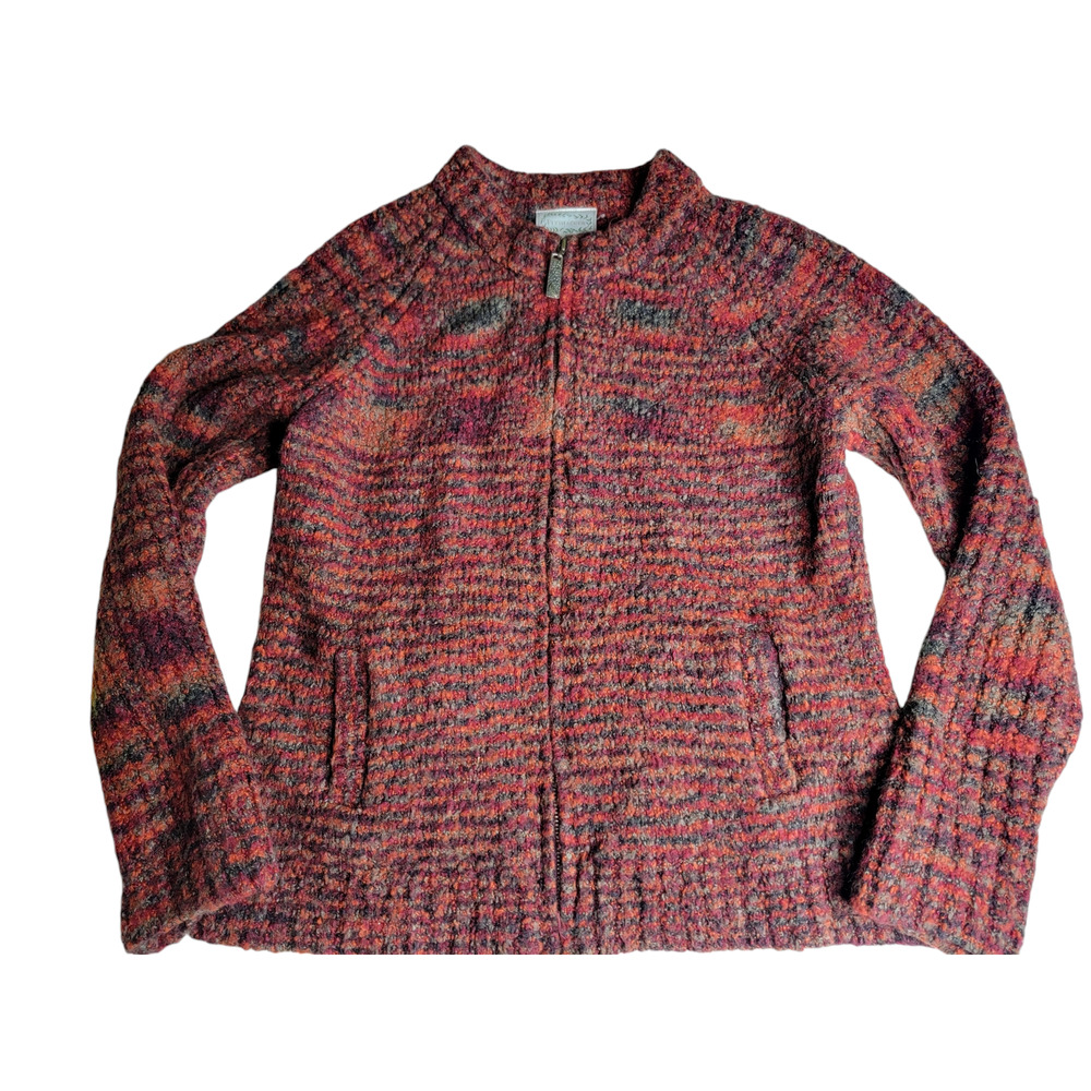 Flyshacker Wool Full Zip Sweater Cardigan Pockets M Medium Brown Orange